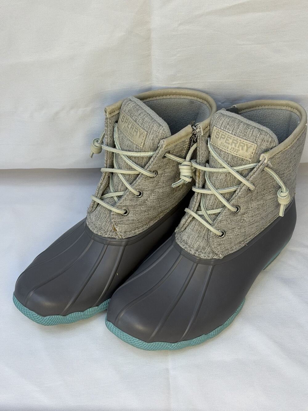 Sperry Rain Boots Womens Size 7 Gray Rubber Ankle Zip Lace Up STS98155